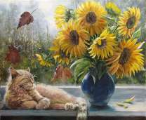 Без бренда «Подсолнухи в синей вазе возле кота» в Саранске
