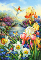 Колибри и бабочки над цветами