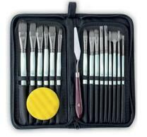 Без бренда «Коробка 50 шт.: Набор кистей для рисования в чехле, премиум набор (15 нейлоновых кистей, 1 мастихин) белые» в Саранске