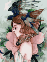 Без бренда «Девушка с большим цветком и птицы» в Саранске в интернет-магазине  Без бренда «Девушка с большим цветком и птицы» в Саранске