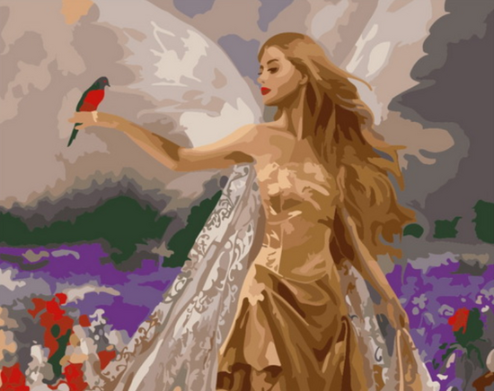 Картина по номерам 40x50 Прекрасная фея с птичкой на руке