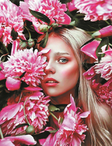 Портрет девушки среди пионов