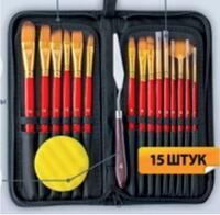 Без бренда «Набор кистей для рисования в чехле, премиум набор (15 нейлоновых кистей, 1 мастихин) красные» в Саранске