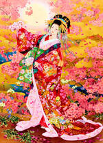 Девушка в восточном наряде и цветах сакуры