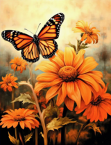 Бабочка Данаида монарх сидит на цветке