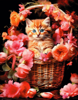 Без бренда «Рыжий котенок в корзине с цветами» в Саранске