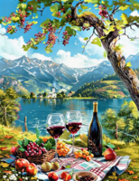 Без бренда «Винный натюрморт с бокалами, бутылкой вина, фруктами и ягодами» в Саранске