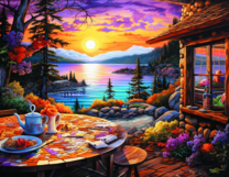 Красивый закат на горной реке